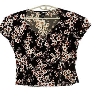 Y2K 2000s Studio 1940 Blouse Womens Size L Brown Floral VNeck Floral Retro